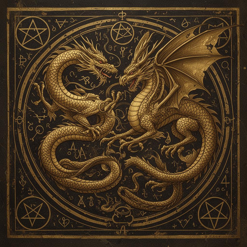 Eastern and Western Dragons in a gilded manuscript
